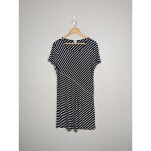 Chico's Black Striped Shift Dress Knee Length Large 12 14